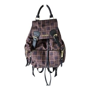 Steve Madden Backpack Black Brown Monogram Carryall Women Large Excellent